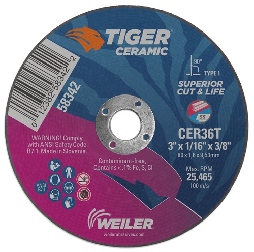 Picture of Weiler Abrasive 3In X 1/16 X 3/8 Hole Ceramic Alumina Wheel Cut Off